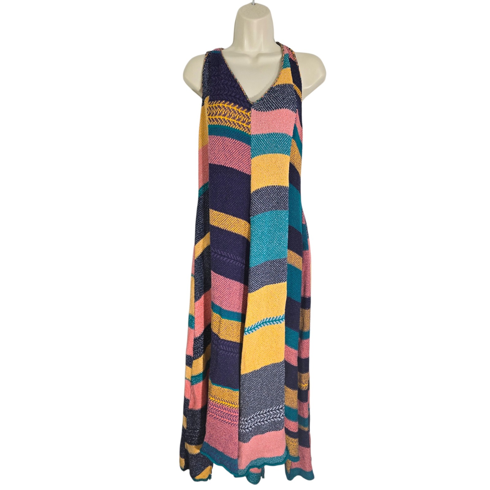 Free People Striped Knit Maxi Dress Multi Color Boho Sleeveless Ob2000046 Small